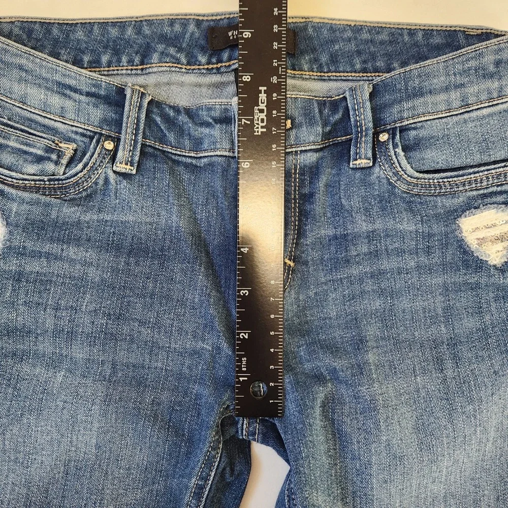 White House Black Market Straight Leg Crop Distressed Denim Jeans 0 Blue Sequins